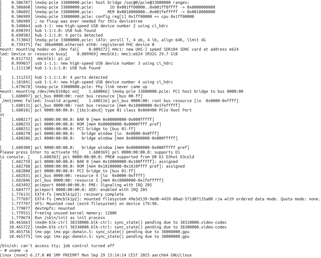 Linux 6.17.0 booting on Toradex Verdin i.MX8mm SOM