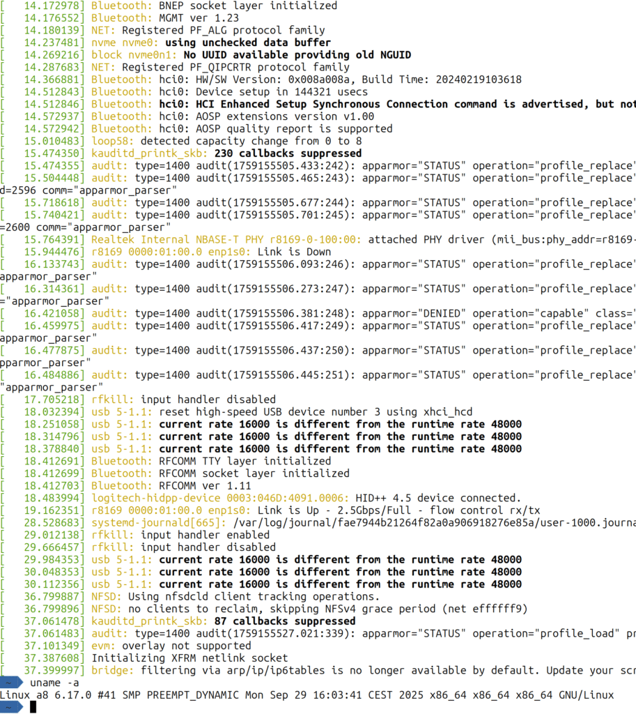 Linux 6.17.0 booting on x86-64