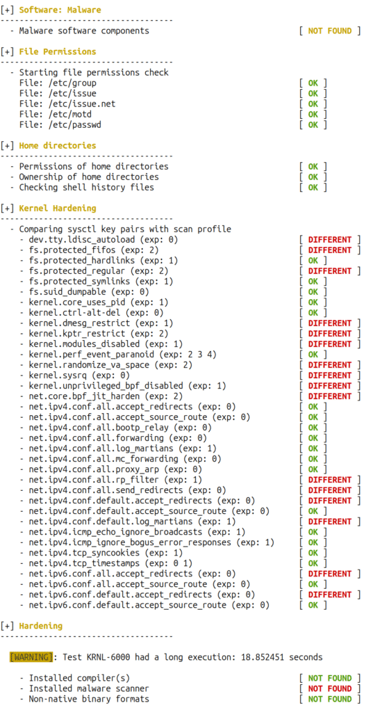 Lynis tool output on BeagleBone Black
