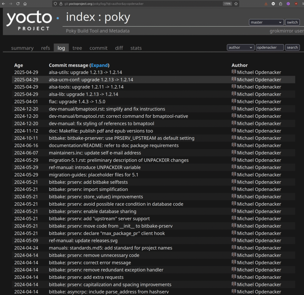 Michael Opdenacker&rsquo;s contributions to Poky, July 2025