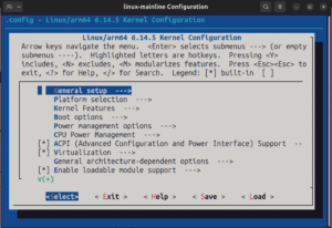 Output of &ldquo;bitbake -c menuconfig linux-image&rdquo; - Kernel configuration interface